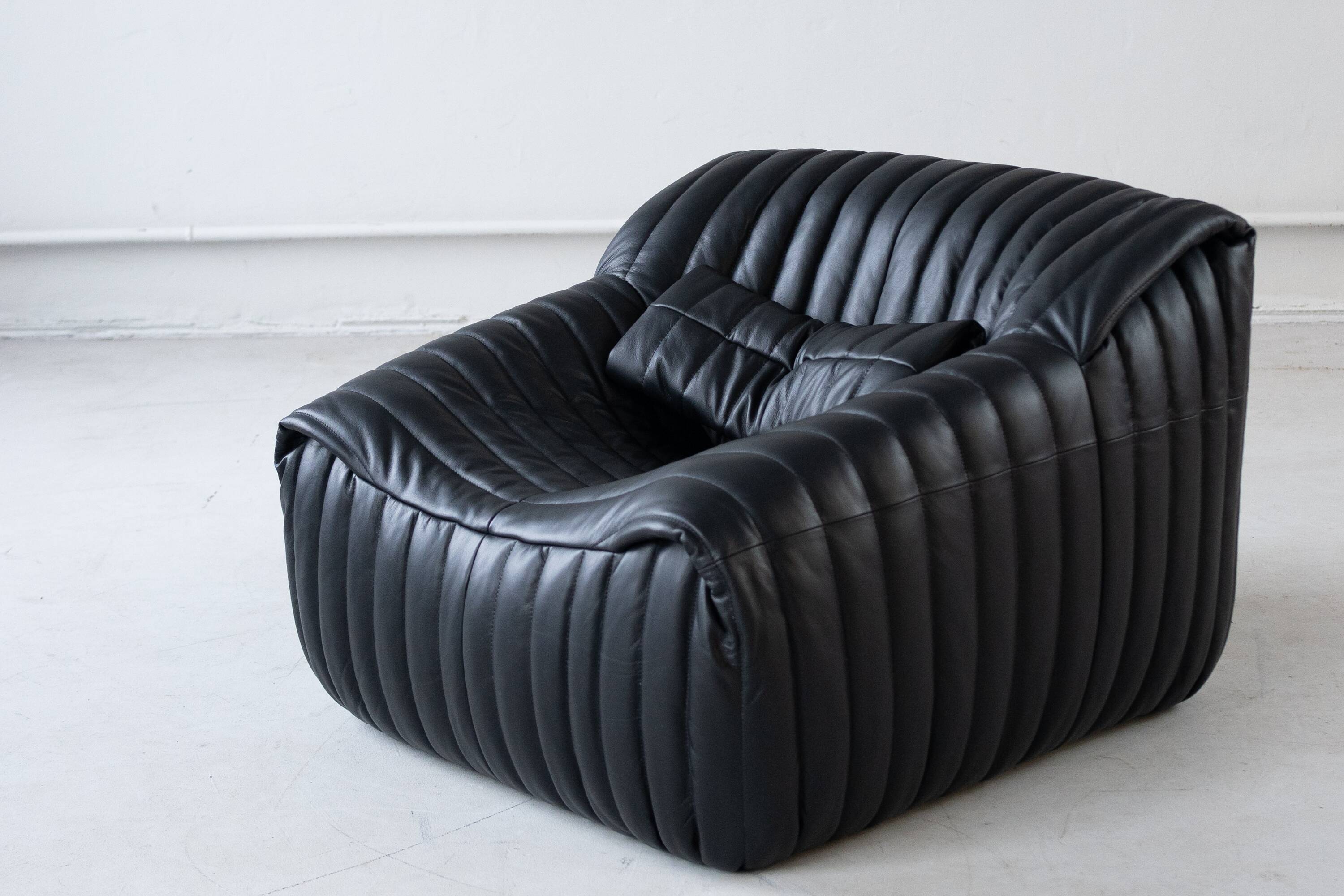 Black Leather Sandra Sofa Set by Annie Hieronimus for Ligne Roset, 1973, Set of 6