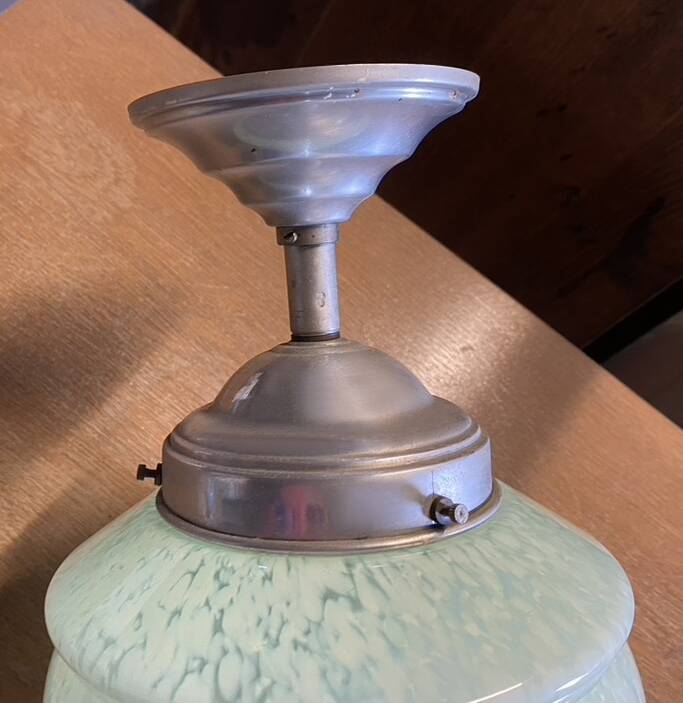 Art Deco hanging globe, Clichy glass, pale green, early 20th century.