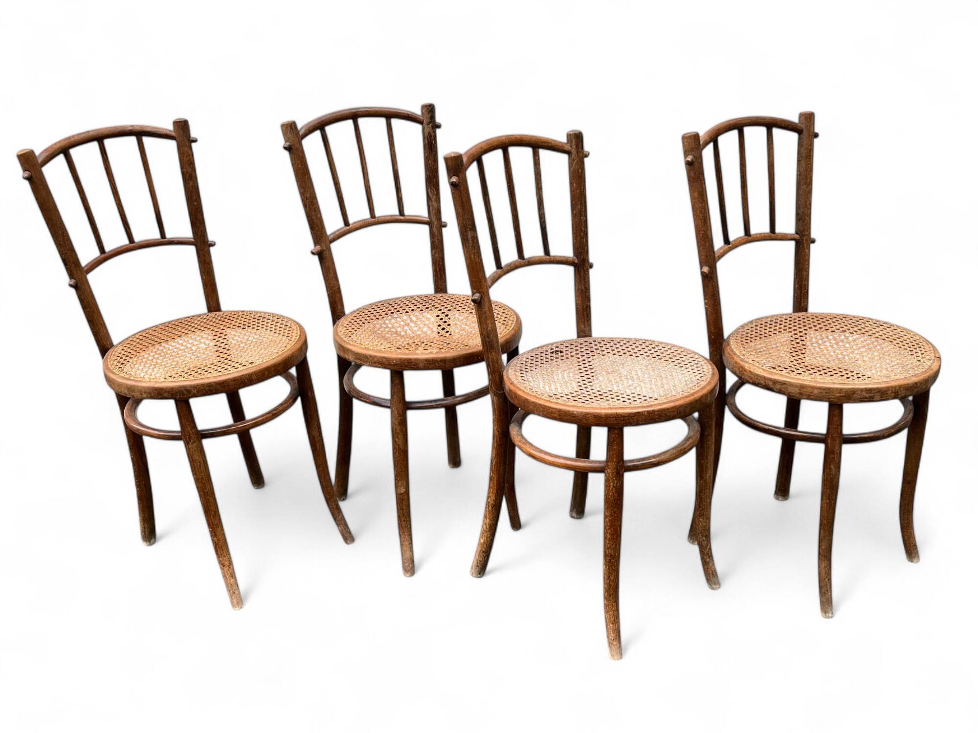 Quatre chaises bistrot bois et cannage XXème