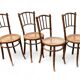 Quatre chaises bistrot bois et cannage XXème