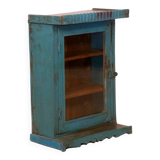 Vitrine murale art déco en teck birman patine bleue d’origine