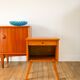 Scandinavian bedside table in teak veneer, with tapered legs and a drawer, 1960.