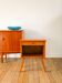 Scandinavian bedside table in teak veneer, with tapered legs and a drawer, 1960.
