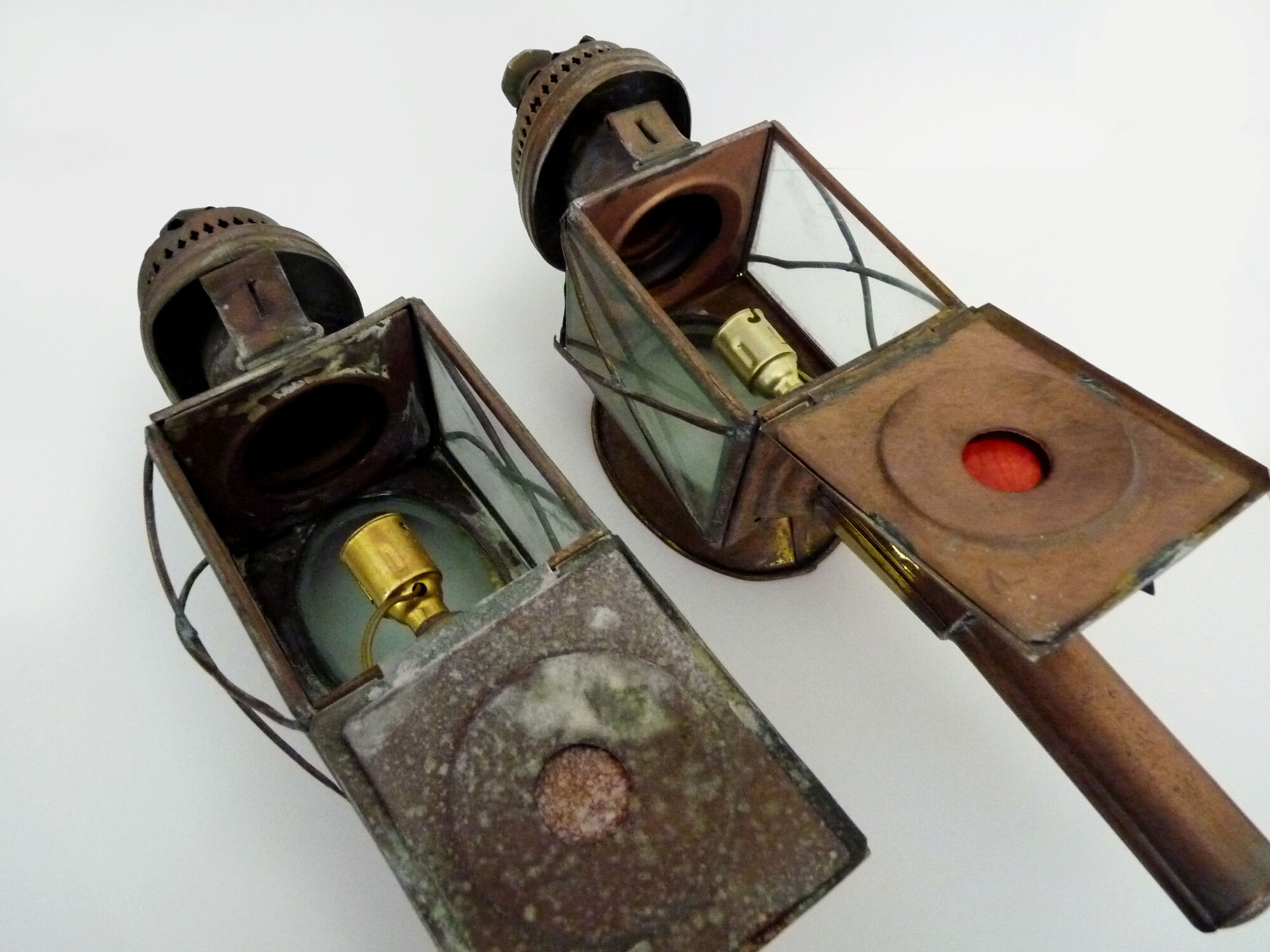 Pair of vintage wall lamps carriage lanterns, cab, electrified lanterns. Year 20 30