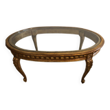 Table basse dessus en verre et tilleul doré vieilli