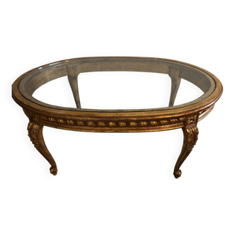 Table basse dessus en verre et tilleul doré vieilli