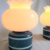 Pair of duck blue and white opaline lamps