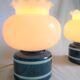 Pair of duck blue and white opaline lamps