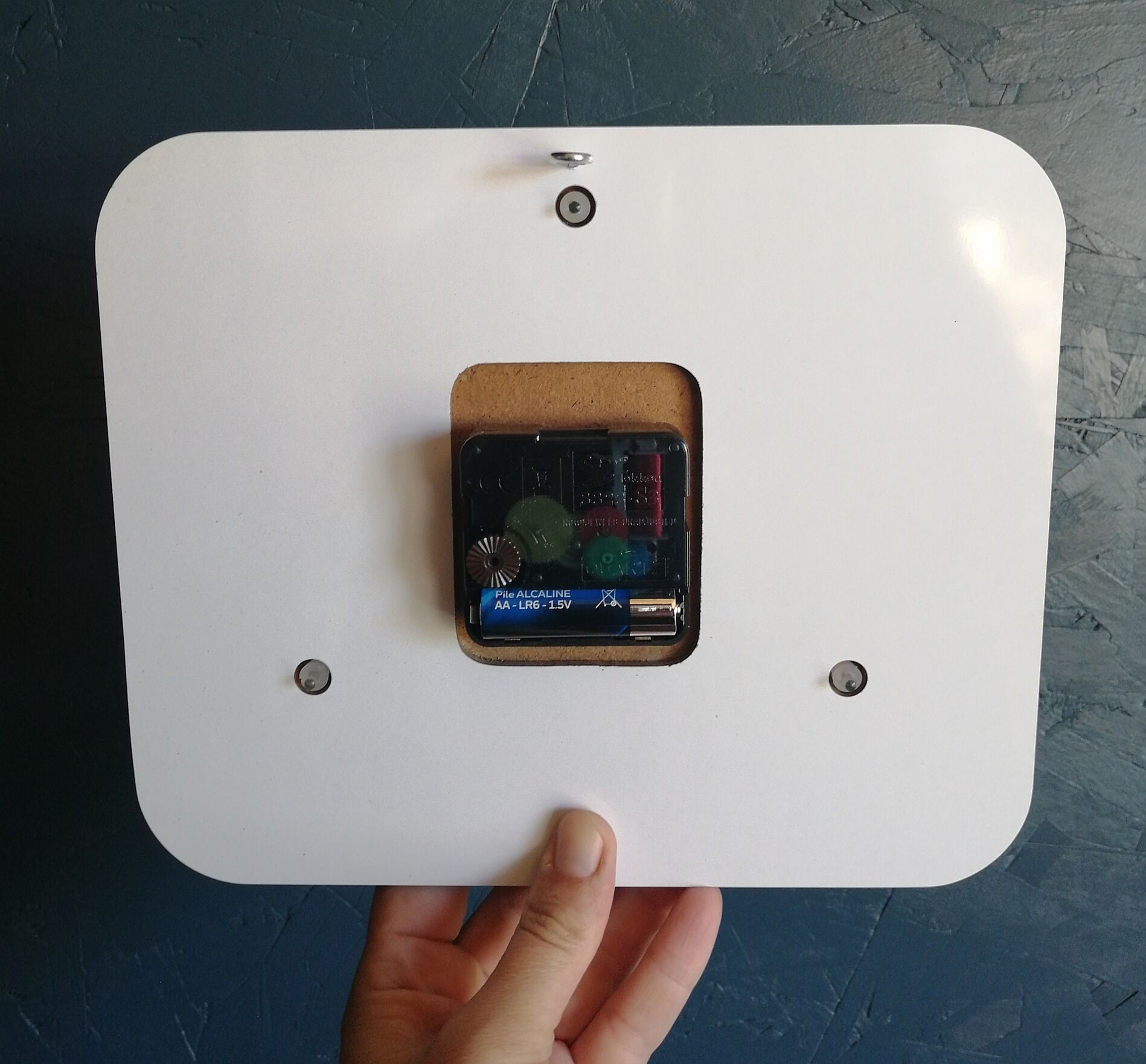 Vintage clock rectangular silent wall clock "Jaz blue white ochre"