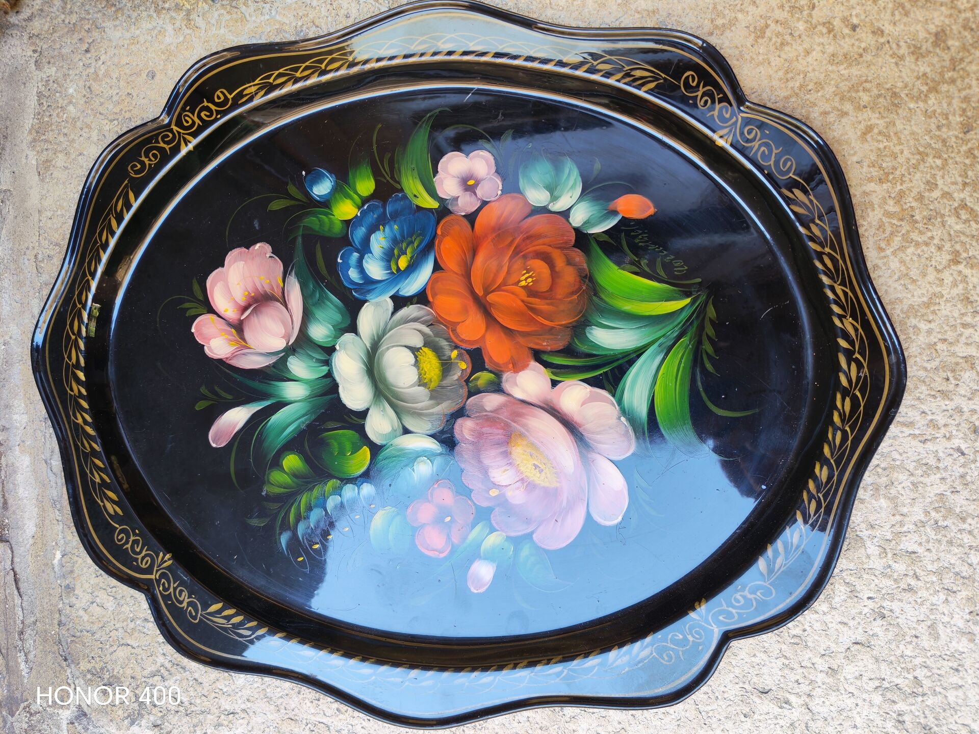 Hand-painted metal plate Russian art