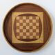 Round checkered tray in marquetry wood, vintage design from the 60s