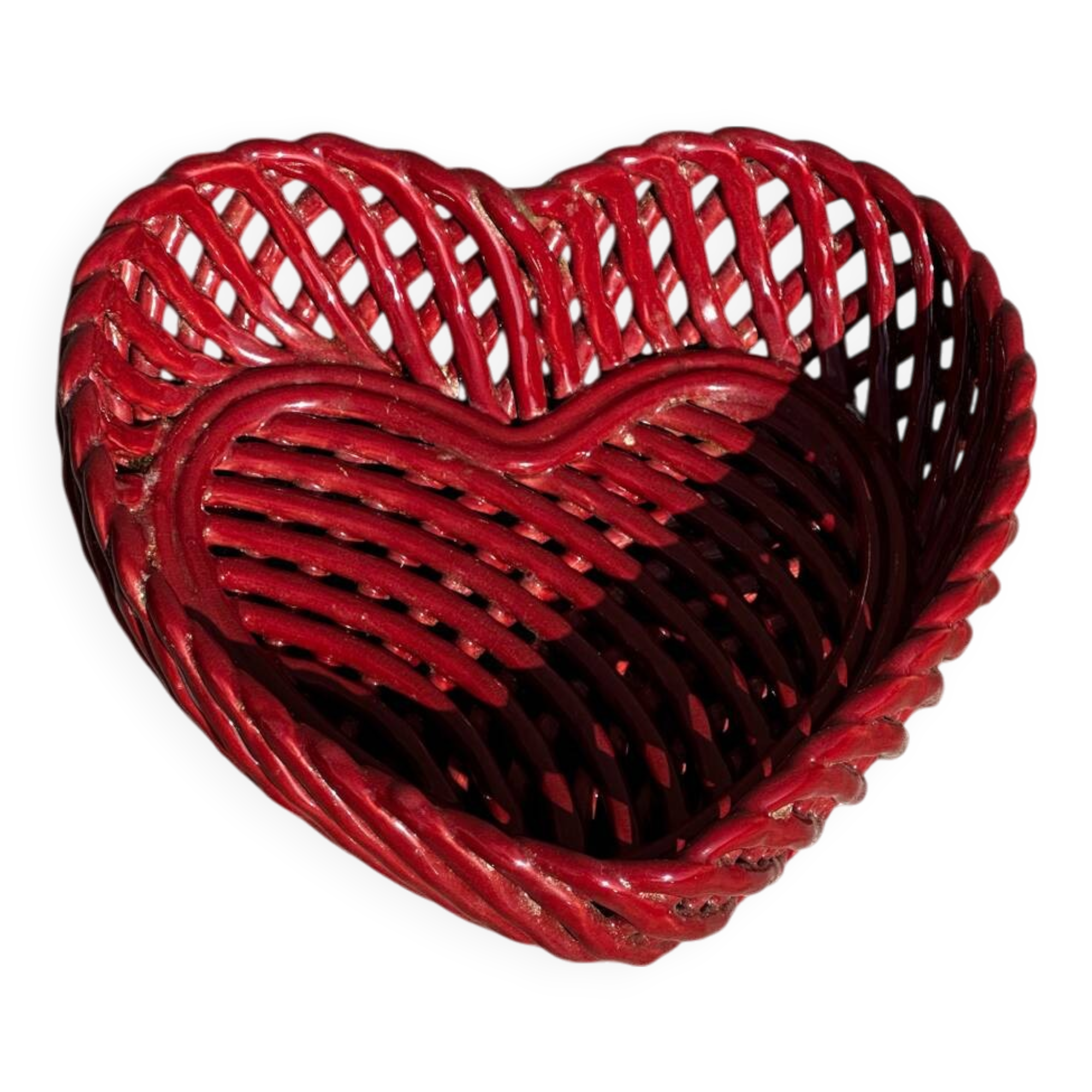 Heart-shaped woven ceramic basket/empty pocket Vallauris 50's