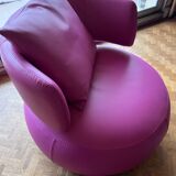 Armchair Curl leather heater fuschia Roche Bobois swivel