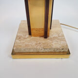 Lampe de table plaquée or et travertin de 24 k kt, années 1970