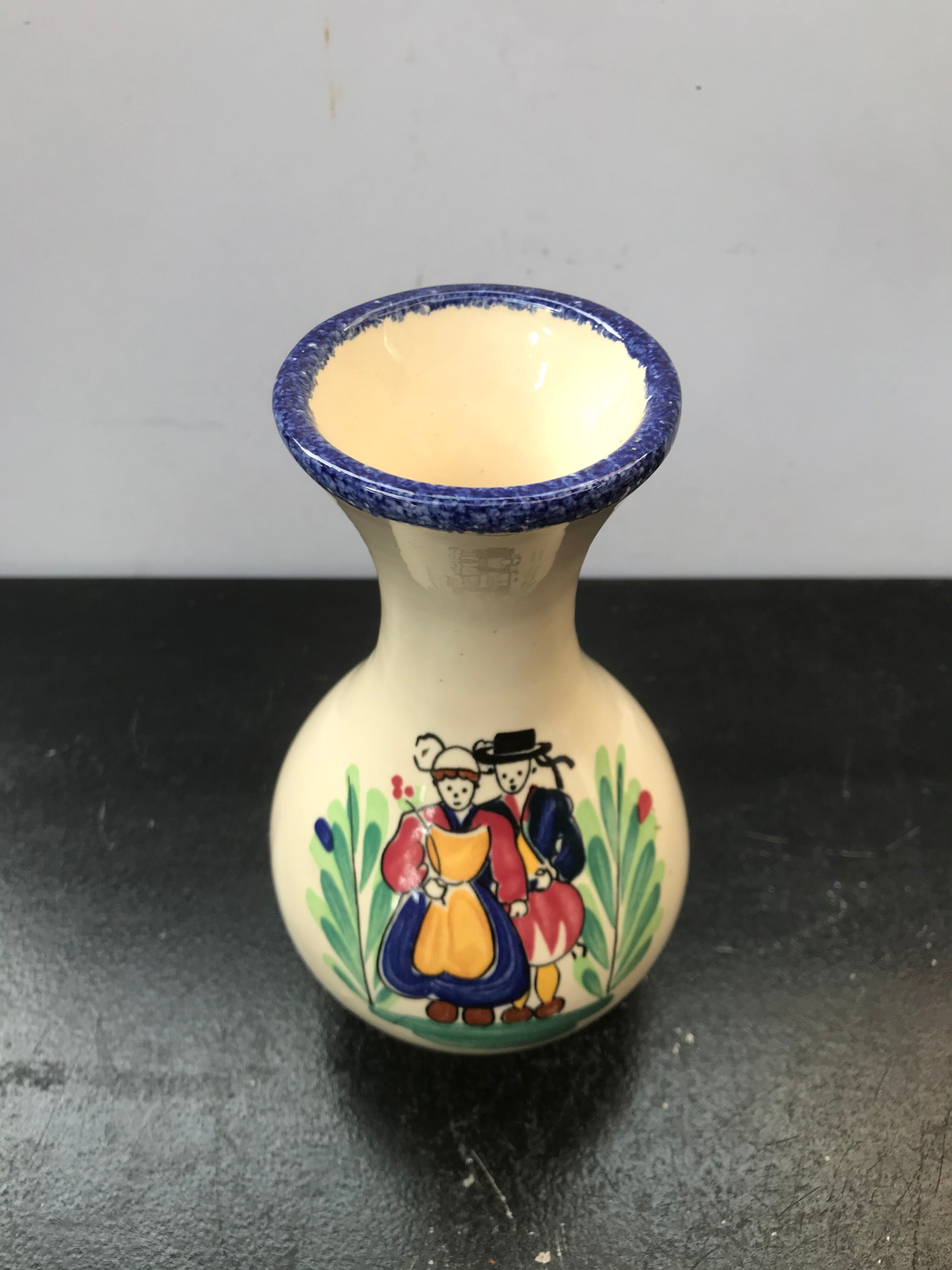 Ancient vase Quimper ceramics painted made a france vintage