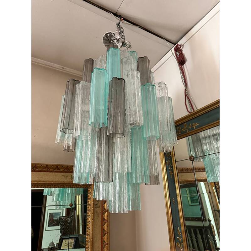 Green and Fumè “Tronchi”  Glass Chandelier