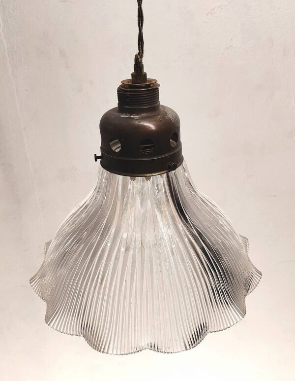 Grande lampe en verre industriel holophane année 20