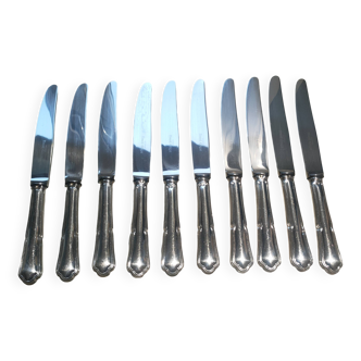 set of 10 silver metal knives