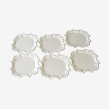Lot 6 flat plates scalloped white ANTHEOR France square 26x26cm -
