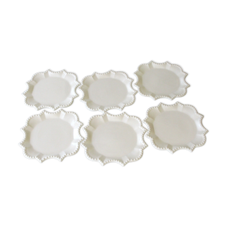 Lot 6 flat plates scalloped white ANTHEOR France square 26x26cm -
