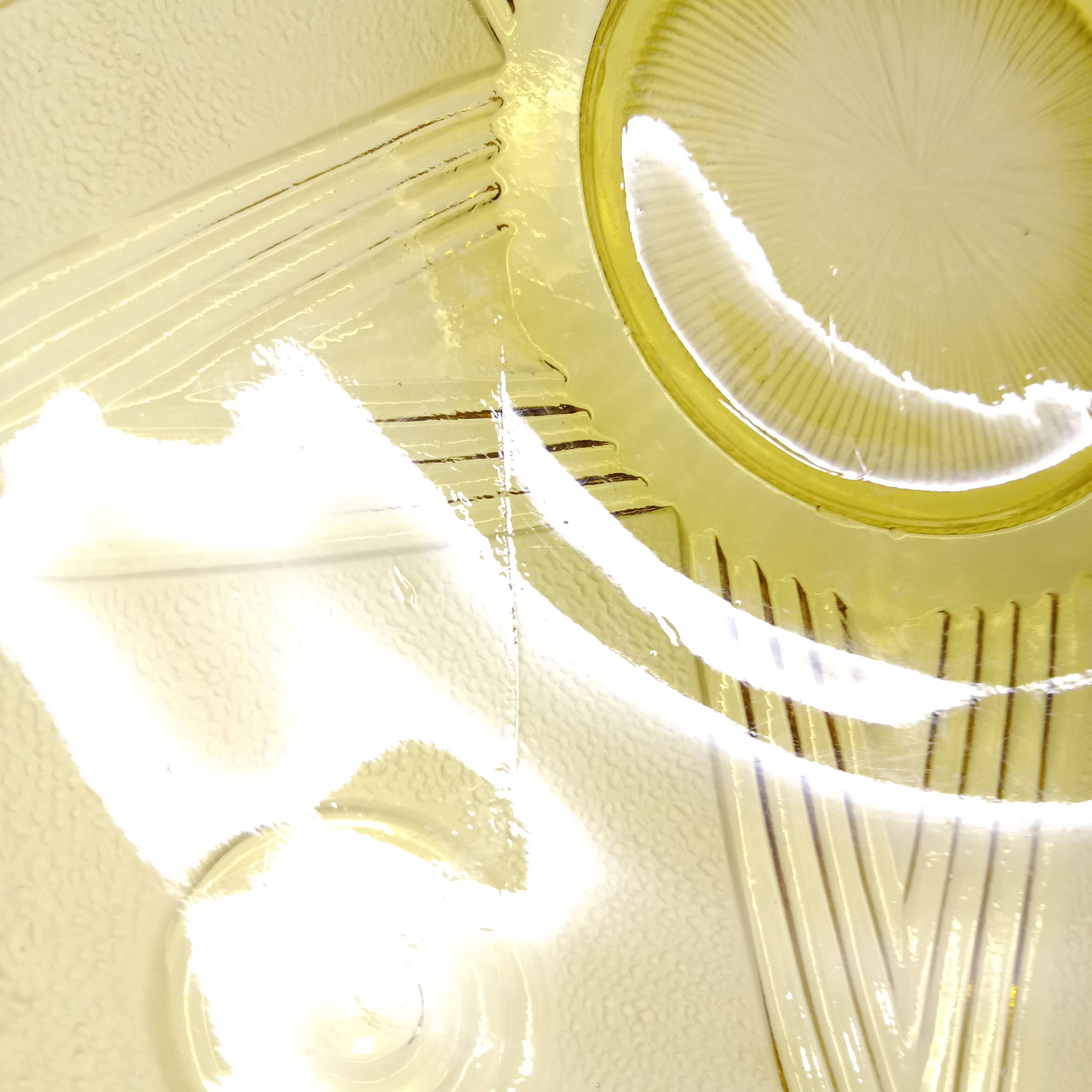 Art Deco Pressed Molded Glass Bowl, Yellow, Star Decorated