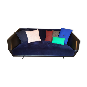 Canapé vintage en velours - bleu marine