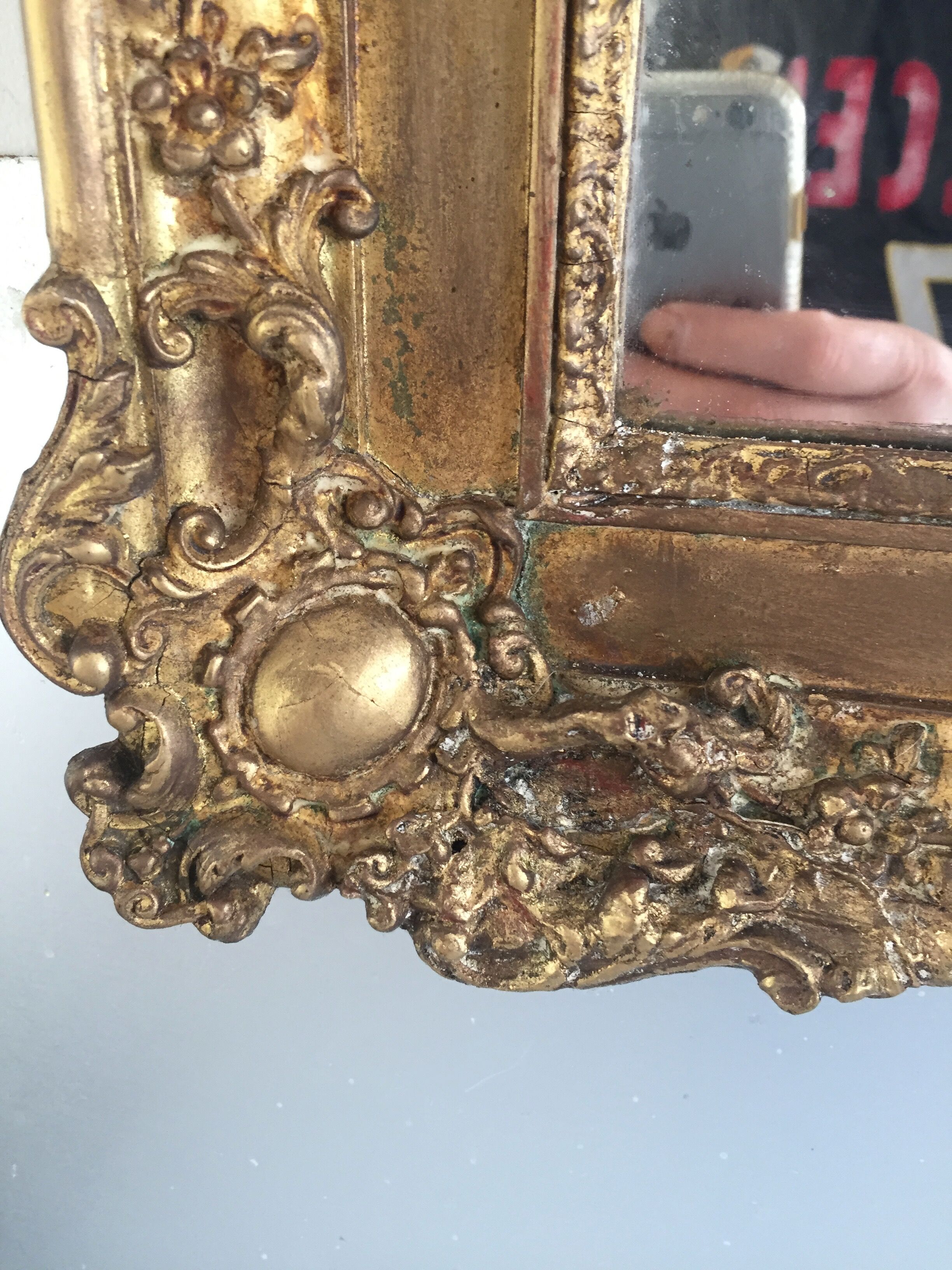 Mirror Restoration gilded gold&Ice Mercury/Moulding in medallions/Wood&Stuc/XIXth