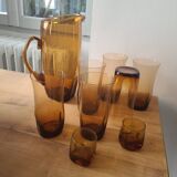 Amber orangeade set - 1 pitcher - 6 glasses - 2 small glasses