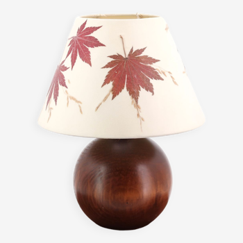 Dark wood ball lamp, lampshade with Erable leaves