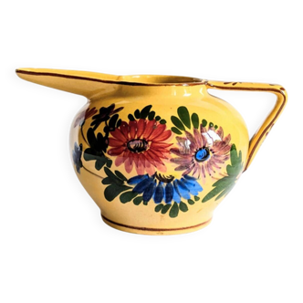 Vintage pitcher with long spout and floral decoration, ceramic, H13.5cm