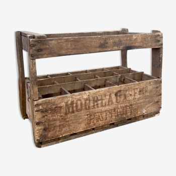 Old Vintage wooden locker box for 15 bottles - Moureaux Pantin
