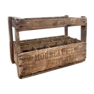 Old Vintage wooden locker box for 15 bottles - Moureaux Pantin