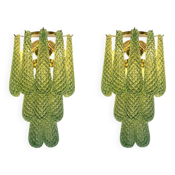 Graniglia Green “Conchiglie” Murano Glass Gold Wall Sconce by Simoeng Lot o