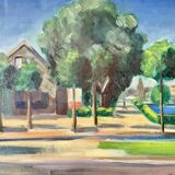 Unknown, Village Landscape, 1950, Oil, Framed