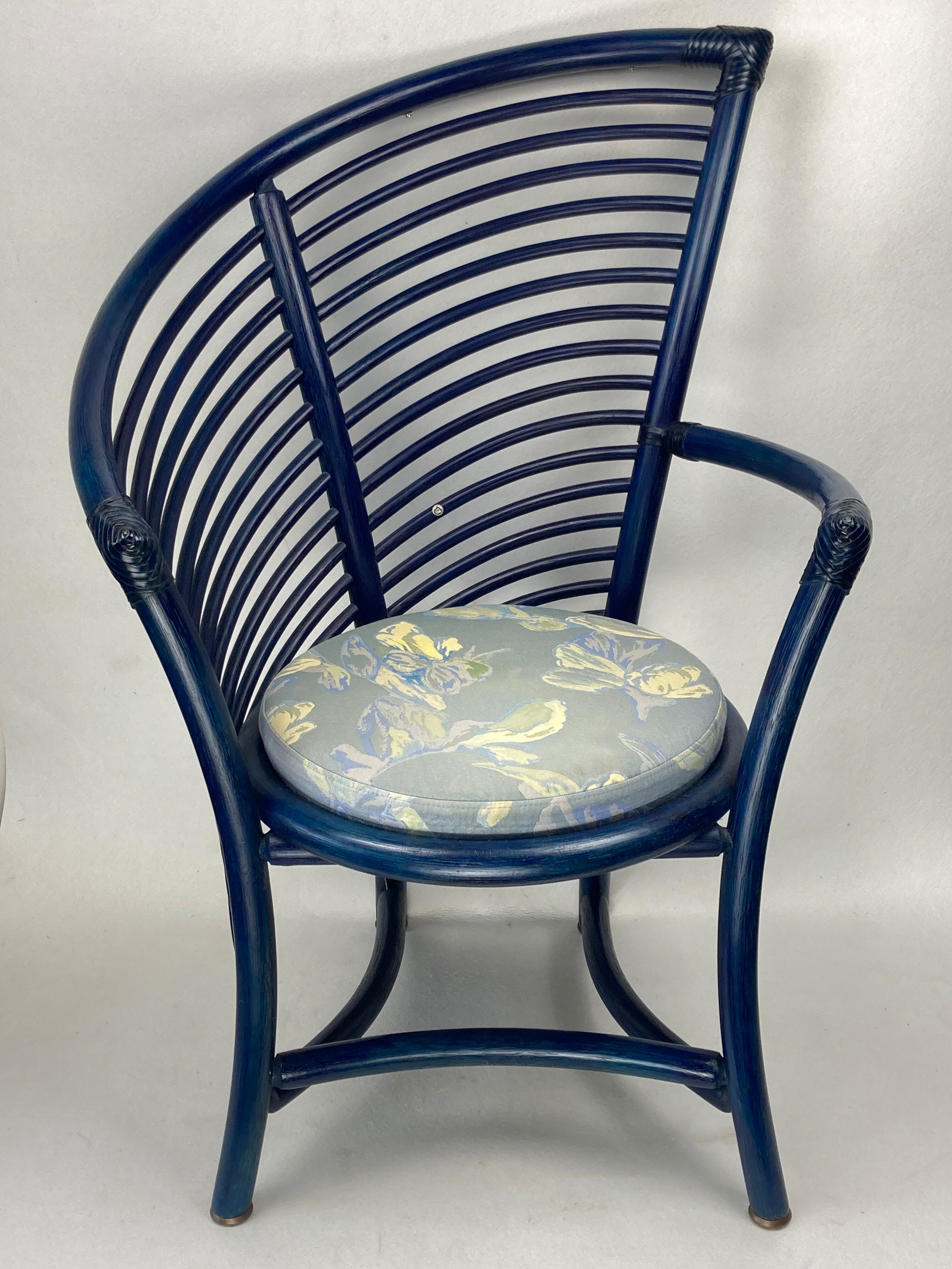 Set of 4 sculptural rattan bamboo dining chairs, Flechtatelier Schütz, Germany 1980s