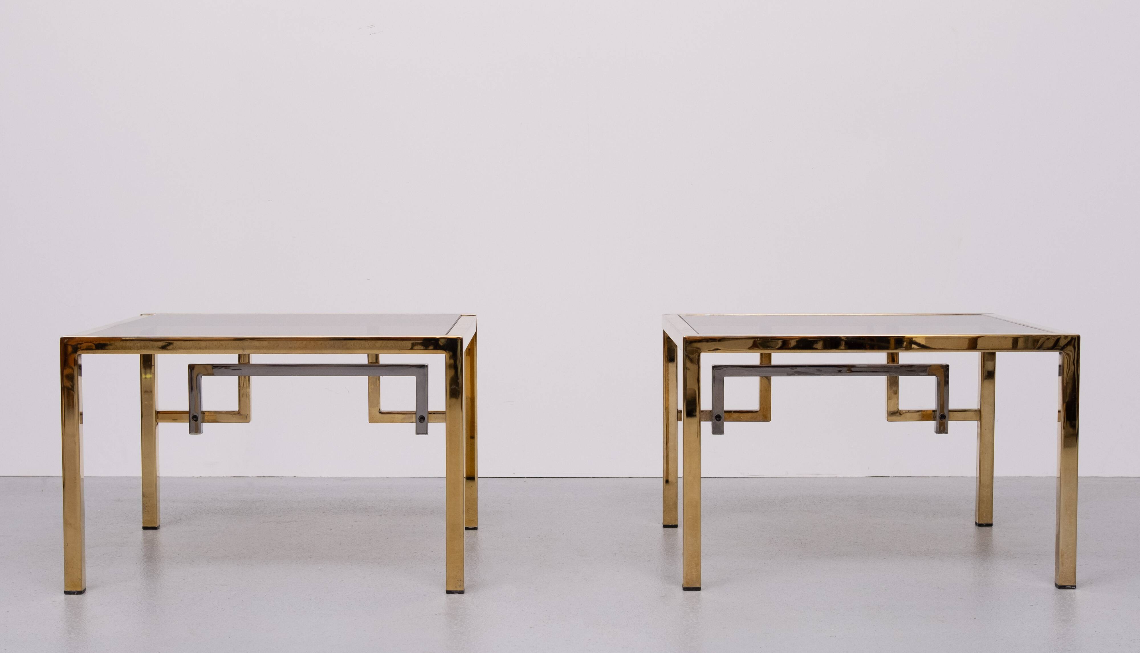 Pair Brass square side tables Belgo Chrome 1970s Belgium