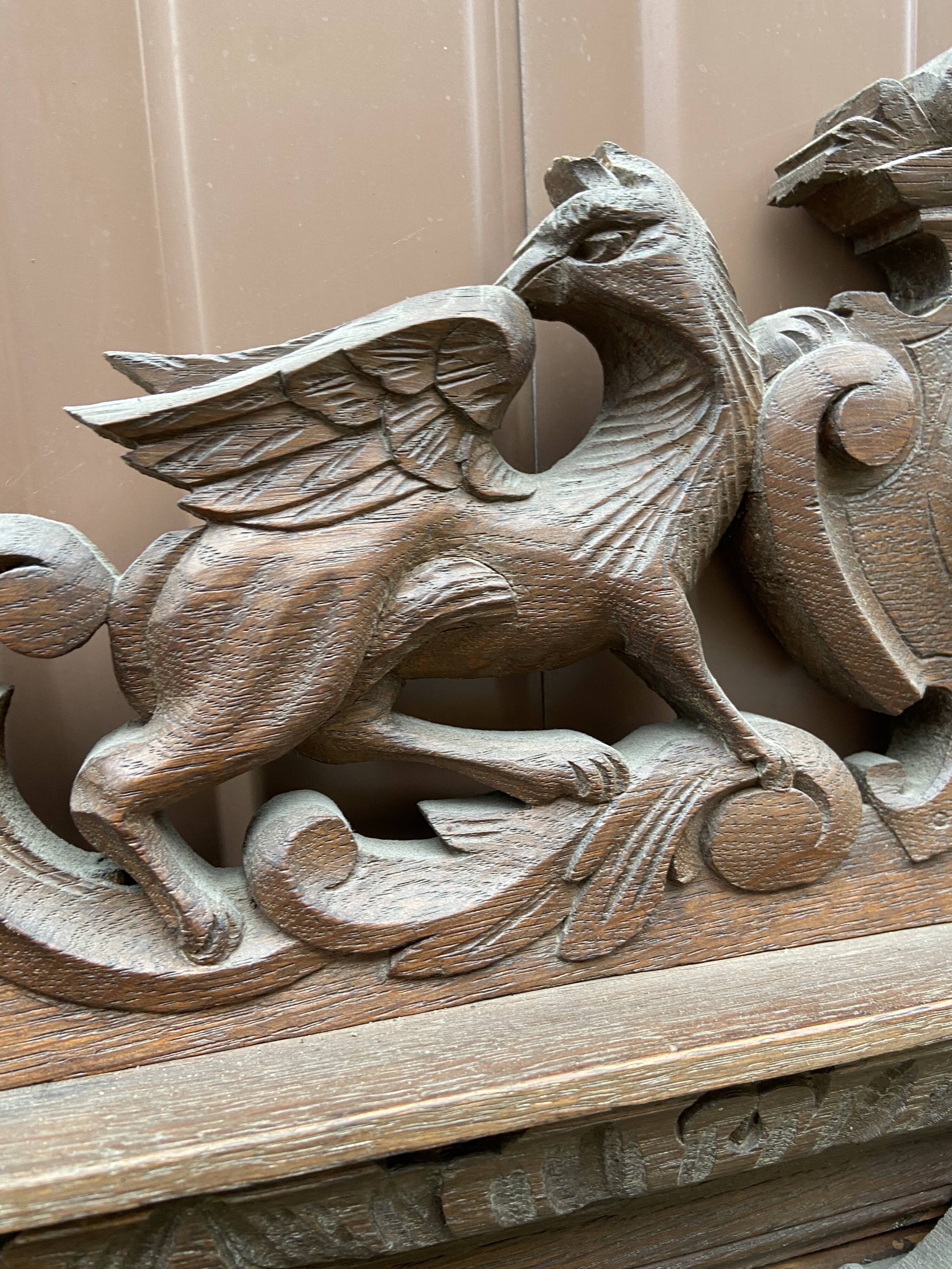 Renaissance style castle hunting mirror Louis XIII carved oak 1880