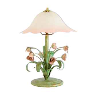 Lampe de table bouquet de fleurs / Roses fer forgé 1960 vintage