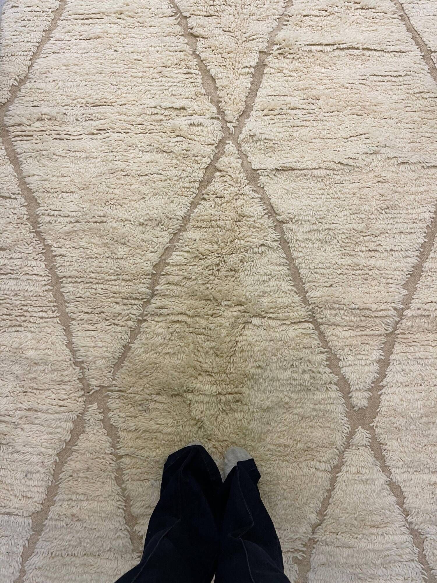 Handmade Moroccan Berber rug, cream and beige with diamonds 150x263cm