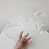 Grand Plat En Verre Transparent Forme Poisson Arcoroc France 39 x 32.5 cm