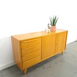 Fineer dressoir met lades en houten handgrepen vintage sideboard