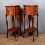 Pair of bedside Louis XV drums in precious wood marquetry of the twentieth century