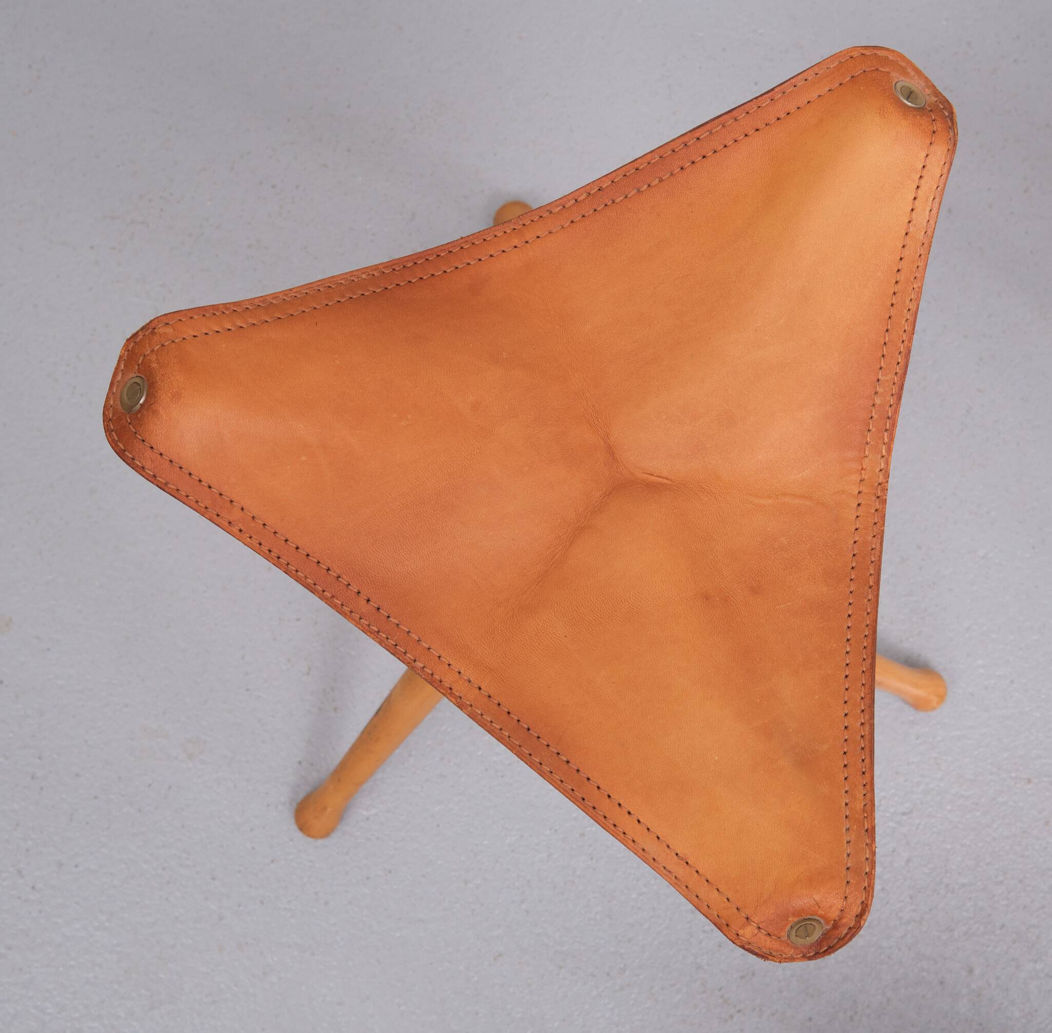 Three folding hunting chairs Leather seats 1960s