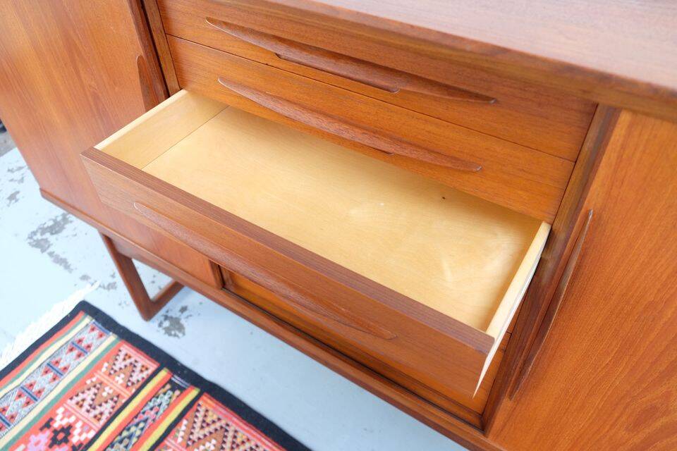Teak high sideboard in vintage style from the 60s-70s, Vamo style, 60s-70s.