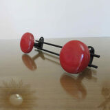 Wall coatrack in red metal, 2 hooks, 60s-70s