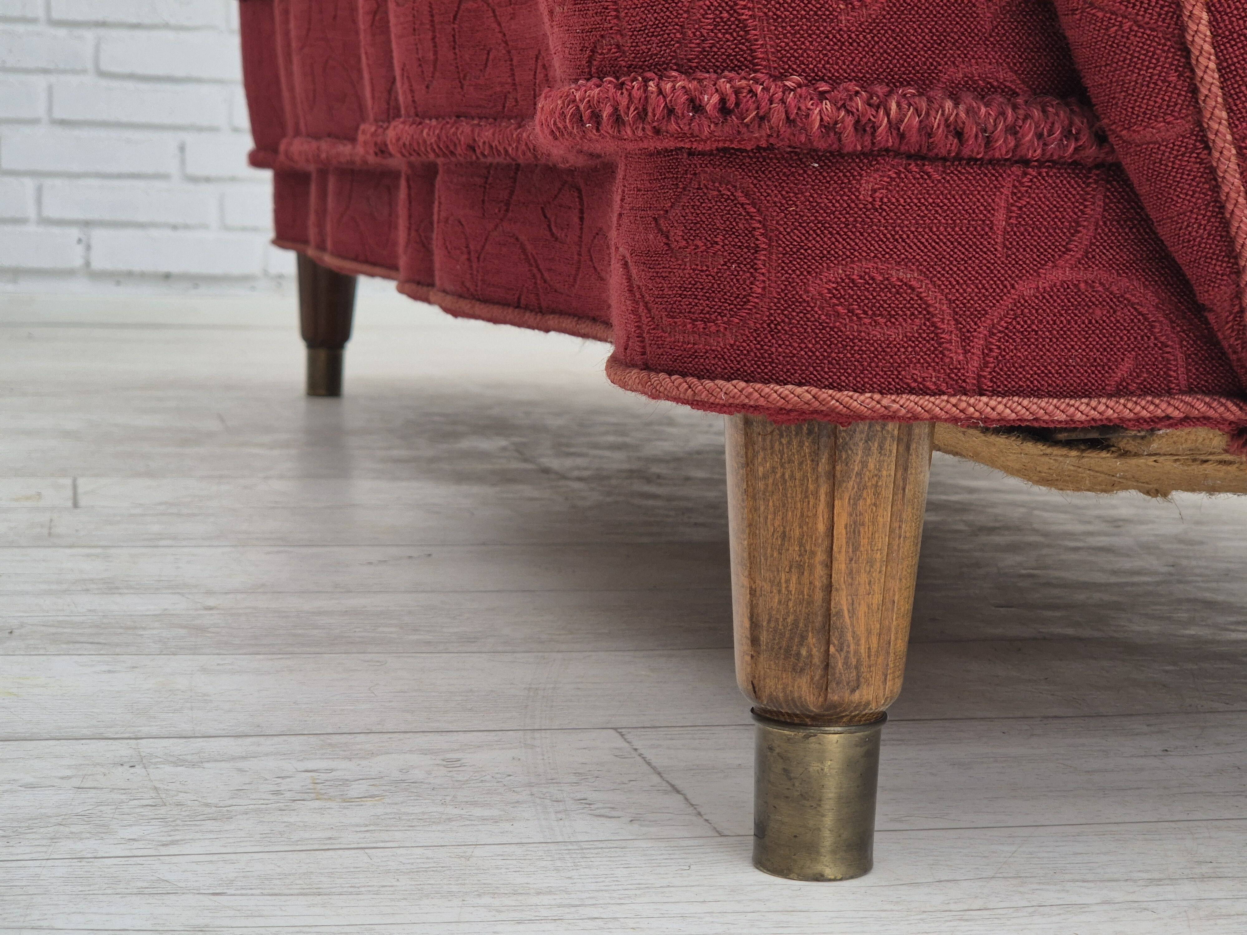 Années 1960, canapé danois 3 places, état d'origine, tissu coton-laine.