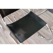 Series of 6 minimalist chairs in chrome metal and black leather around 1970