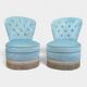 Paire de fauteuils crapaud capitonnés velours bleu vintage 1970
