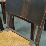 Suite of 6 chairs brutalist style straw and solid oak