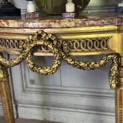 Louis XVI console table in carved and gilded wood, Jura brocatelle marble, 18th century